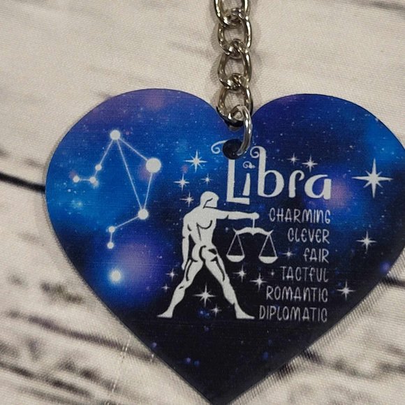 New Zodiac Universe Blue Heart  Libra Keychain - Picture 2 of 7